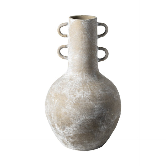 Rustic Whitewash Brown Double Handle Ceramic Vase-0