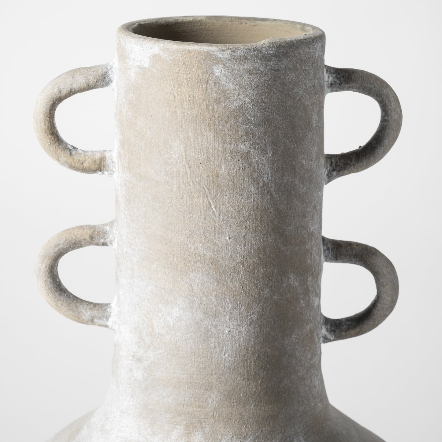 Rustic Whitewash Brown Double Handle Ceramic Vase-1