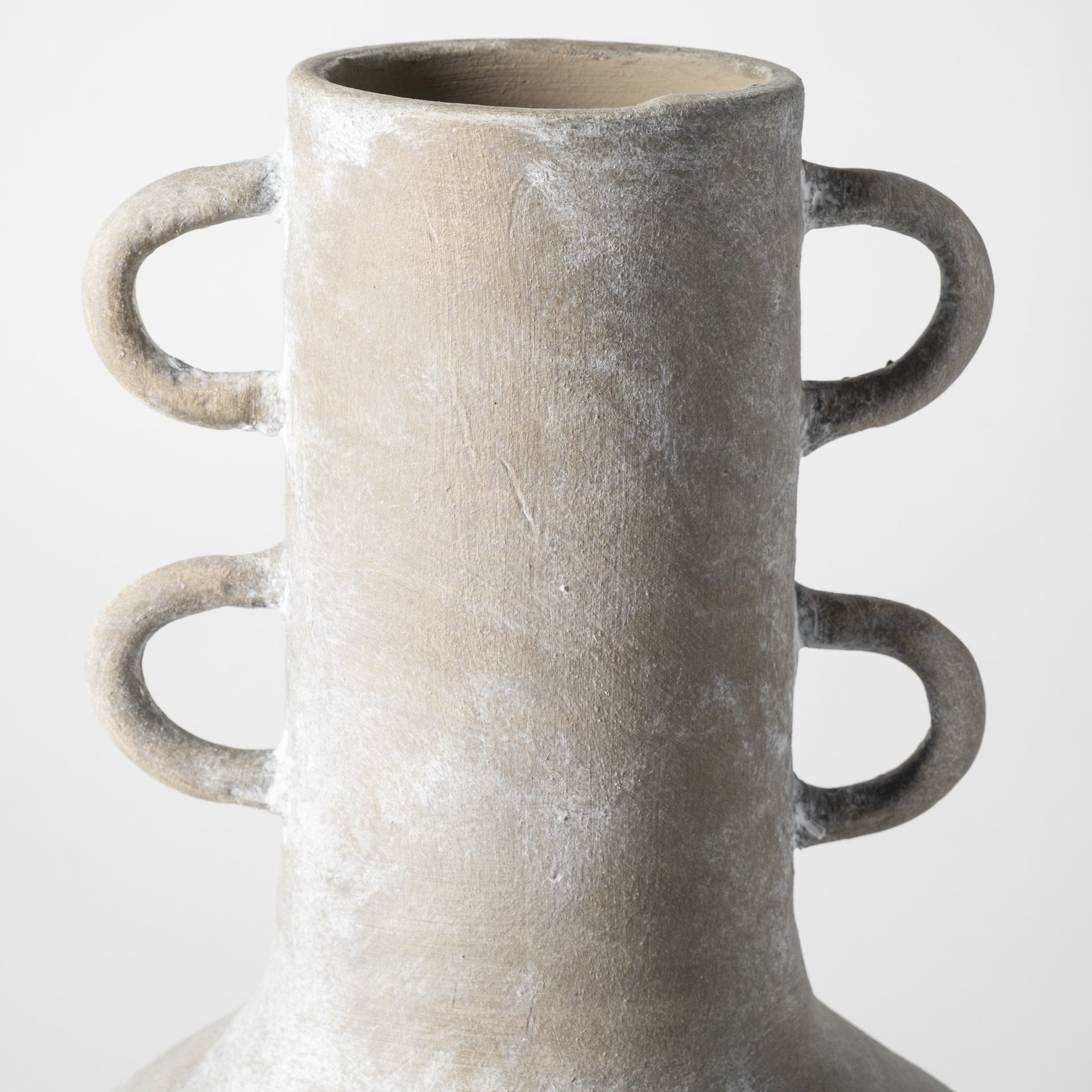 Rustic Whitewash Brown Double Handle Ceramic Vase-1