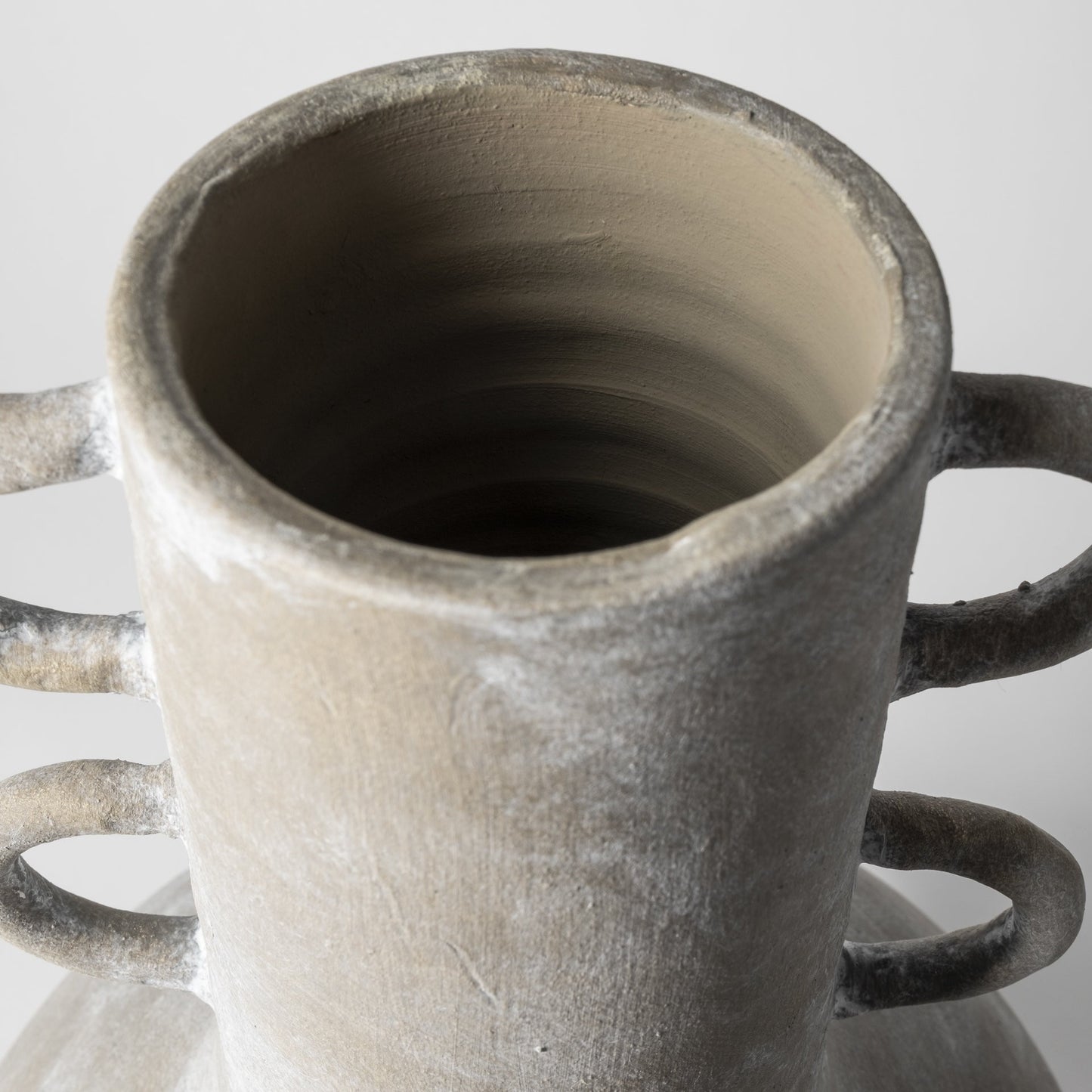 Rustic Whitewash Brown Double Handle Ceramic Vase-3
