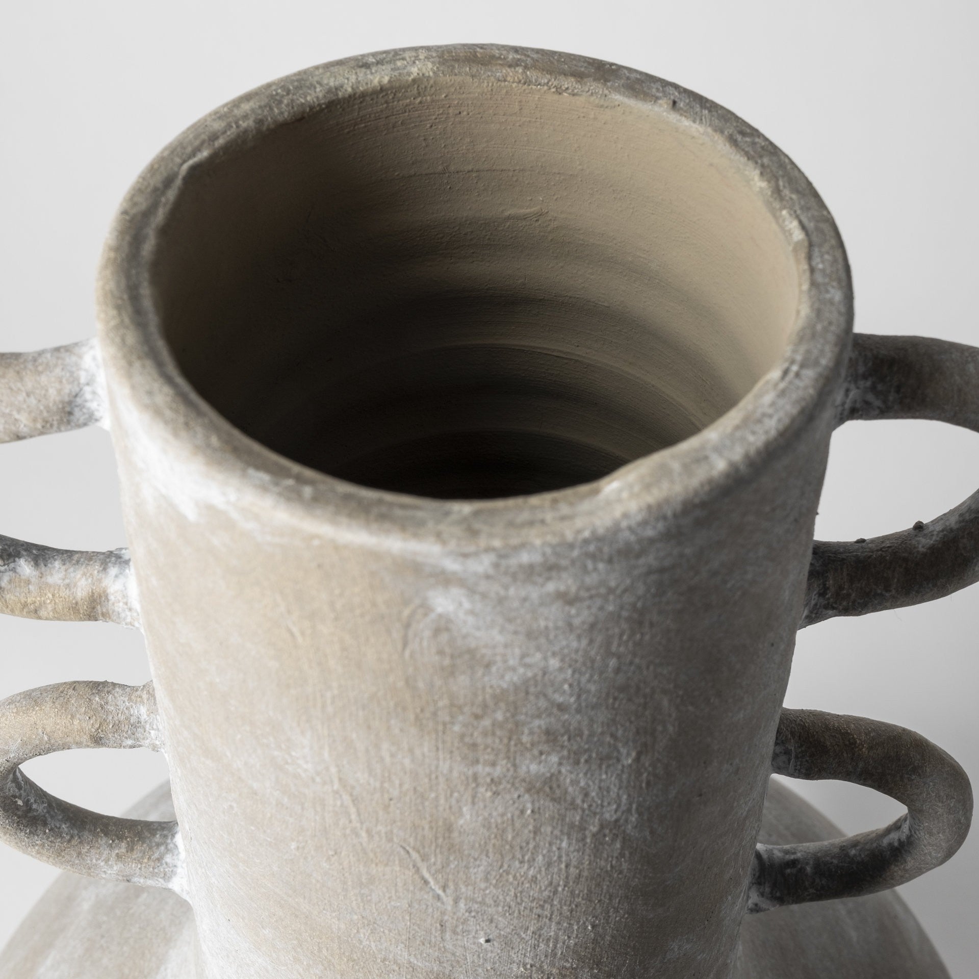 Rustic Whitewash Brown Double Handle Ceramic Vase-3