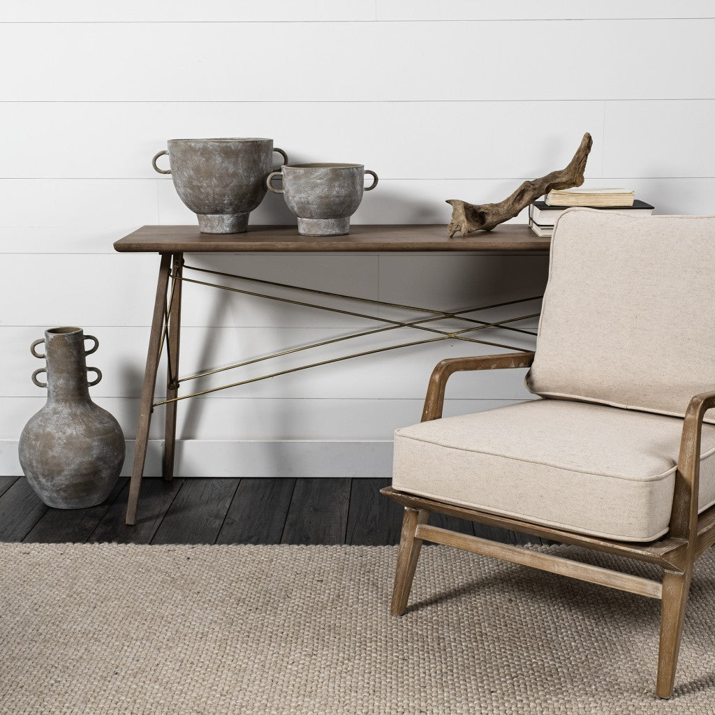 Rustic Whitewash Brown Double Handle Ceramic Vase-4