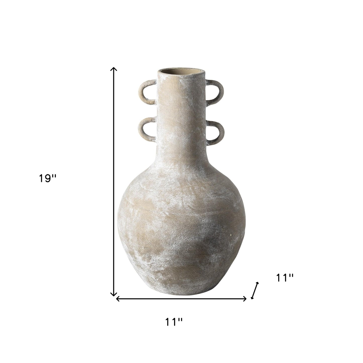 Rustic Whitewash Brown Double Handle Ceramic Vase-7