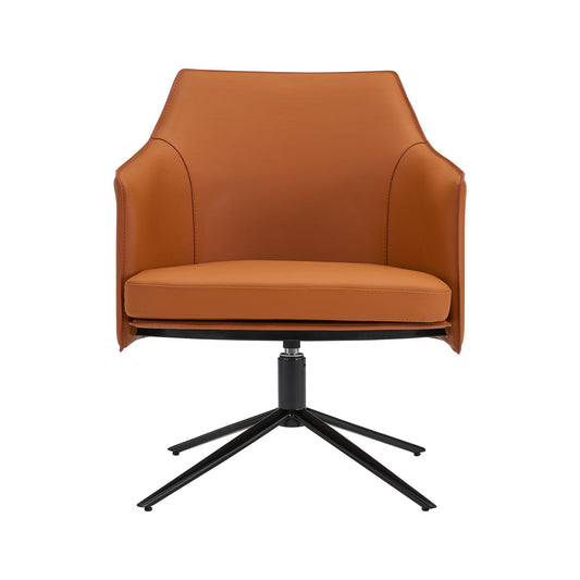 26" Terra Cotta and Black Faux Leather Swivel Lounge Chair-0
