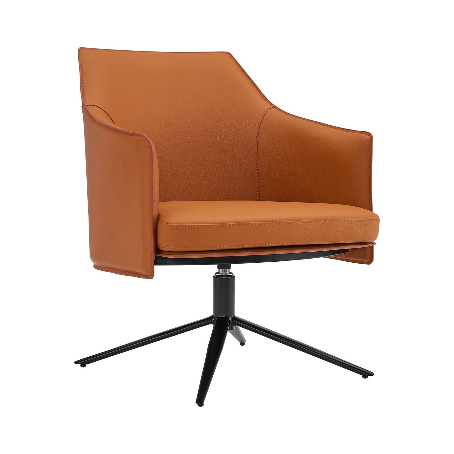 26" Terra Cotta and Black Faux Leather Swivel Lounge Chair-2