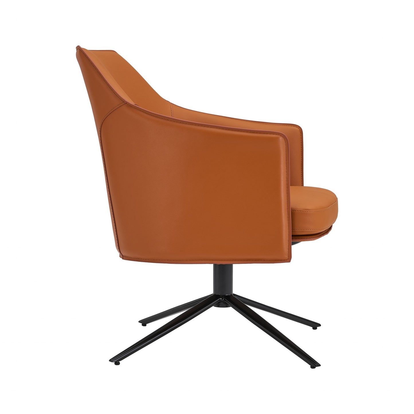 26" Terra Cotta and Black Faux Leather Swivel Lounge Chair-3