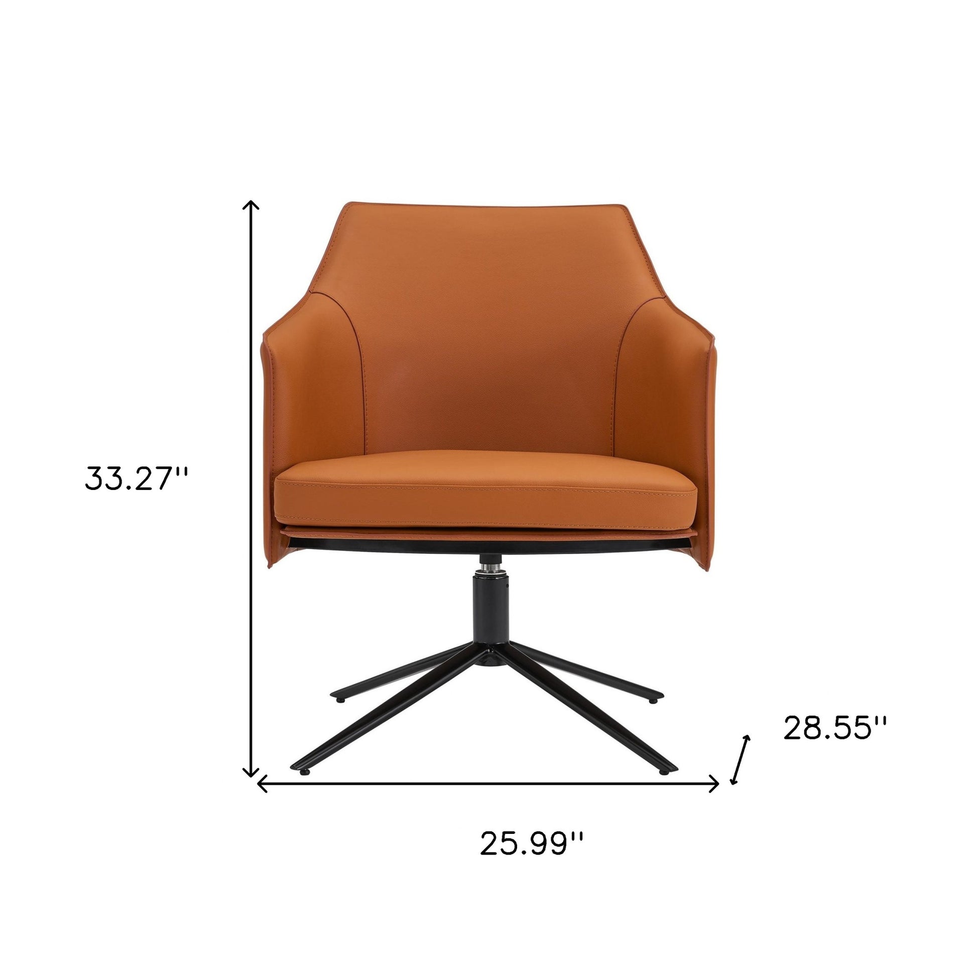 26" Terra Cotta and Black Faux Leather Swivel Lounge Chair-6