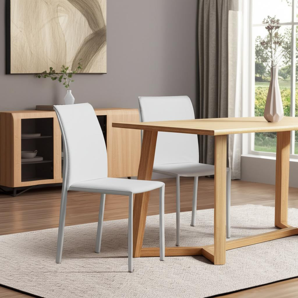 Set of Two White Upholstered Leather Dining Side Chairs-3