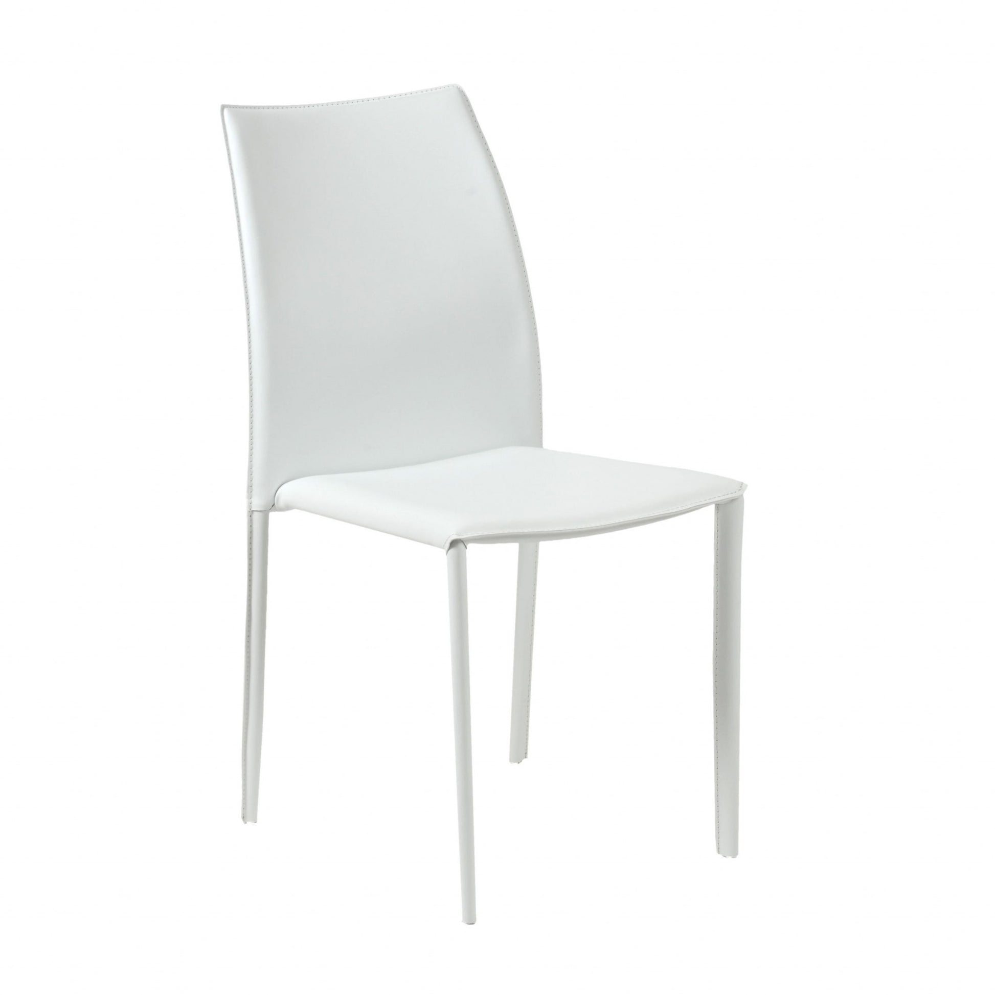 Set of Two White Upholstered Leather Dining Side Chairs-4