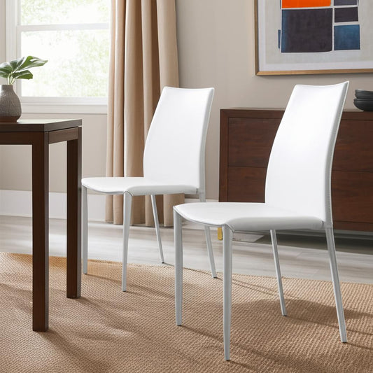 Set of Two White Upholstered Leather Dining Side Chairs-0