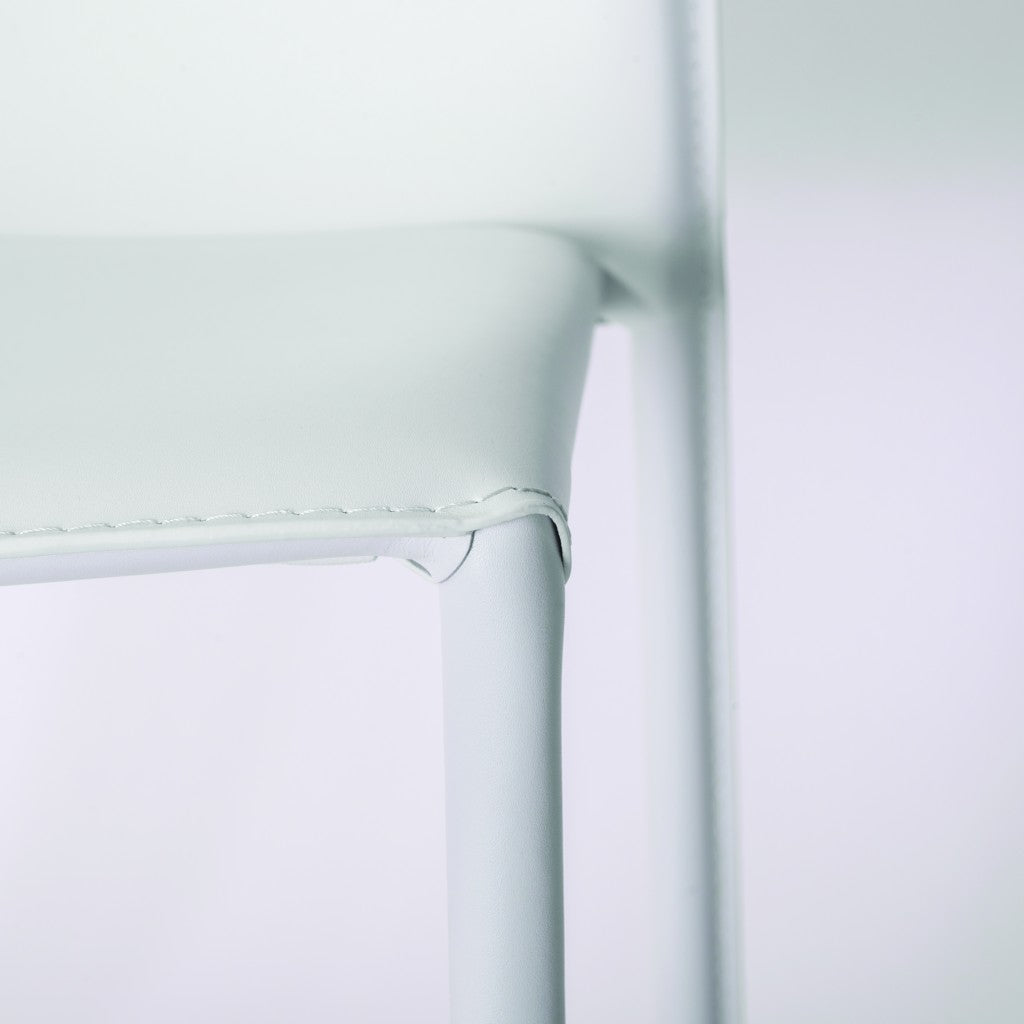Set of Two White Upholstered Leather Dining Side Chairs-6