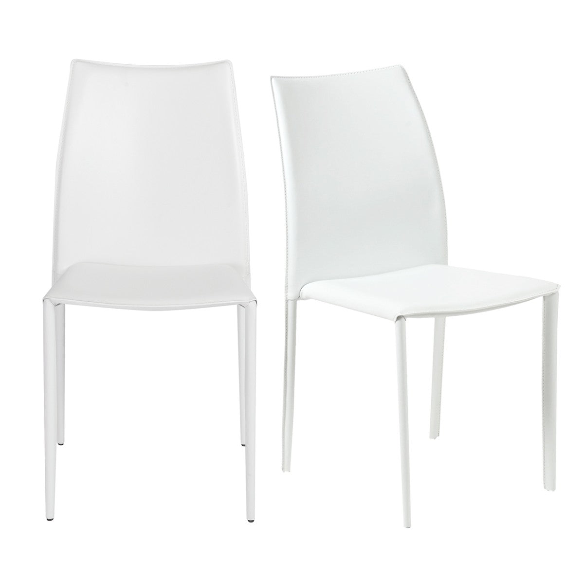Set of Two White Upholstered Leather Dining Side Chairs-1