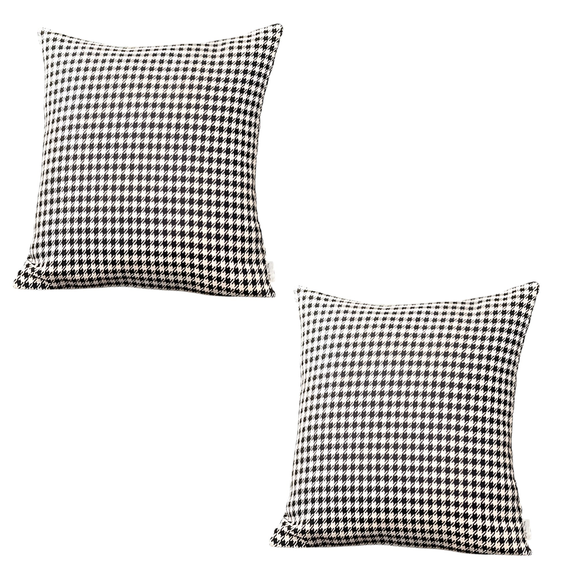 Set of Two 18" Black and White Houndstooth Fabric Throw Pillows-2