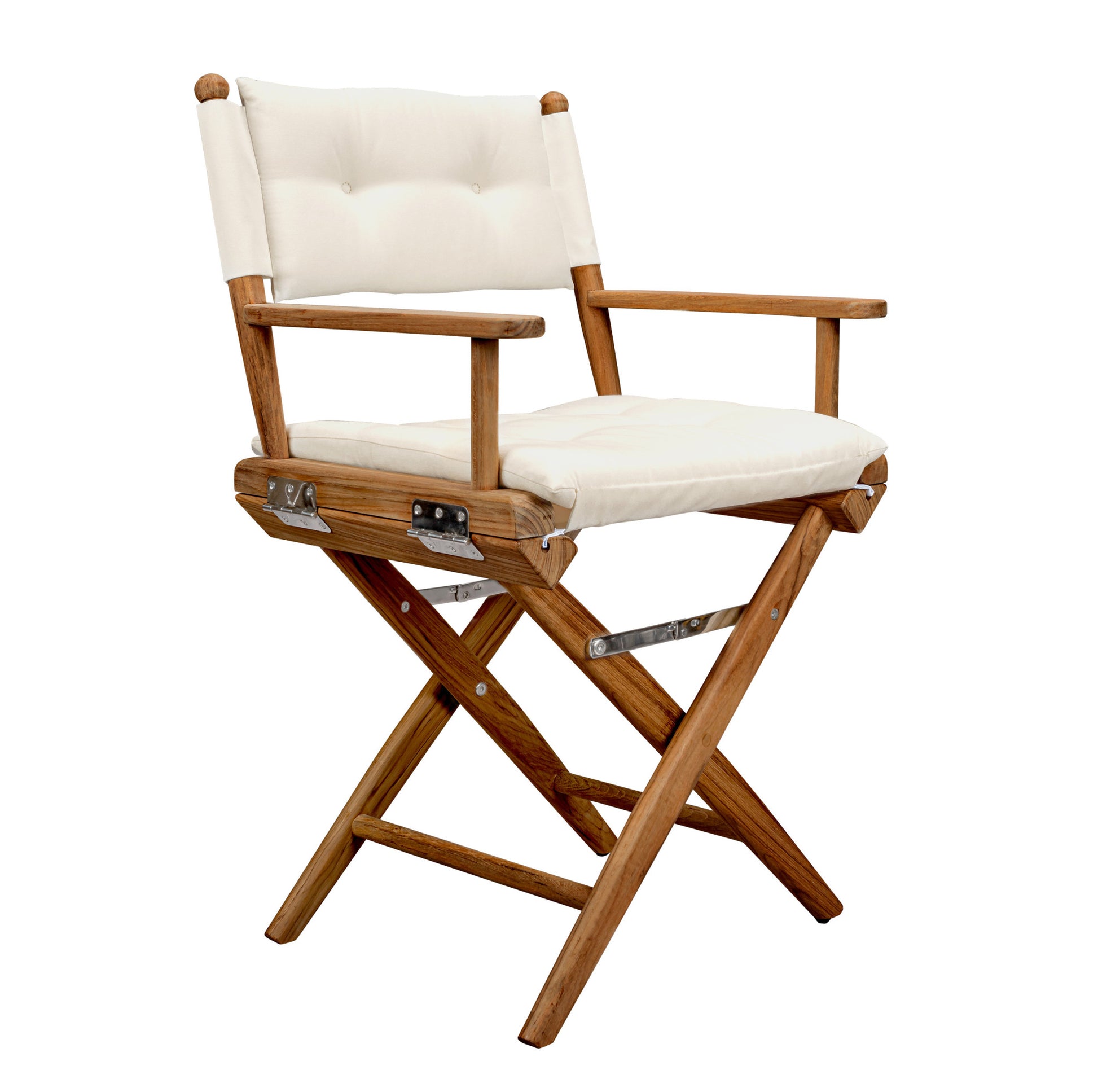 23" Natural Solid Wood Outdoor Folding Director Chair with Cream Cushion-1