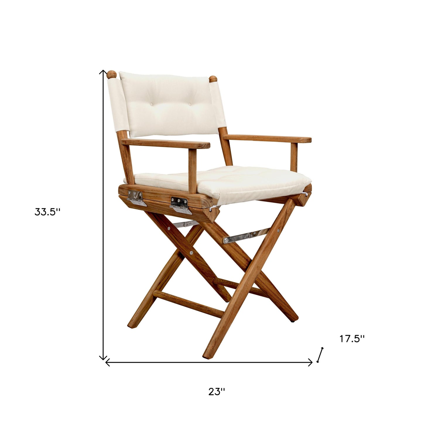 23" Natural Solid Wood Outdoor Folding Director Chair with Cream Cushion-4