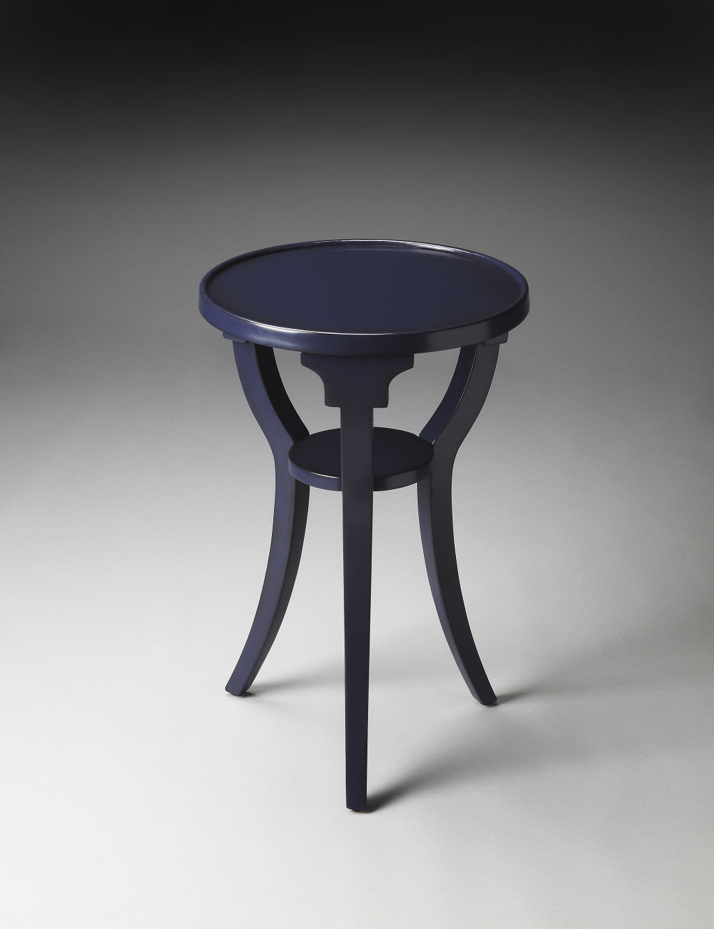 24" Blue Wood And Solid Wood Round End Table With Shelf-5