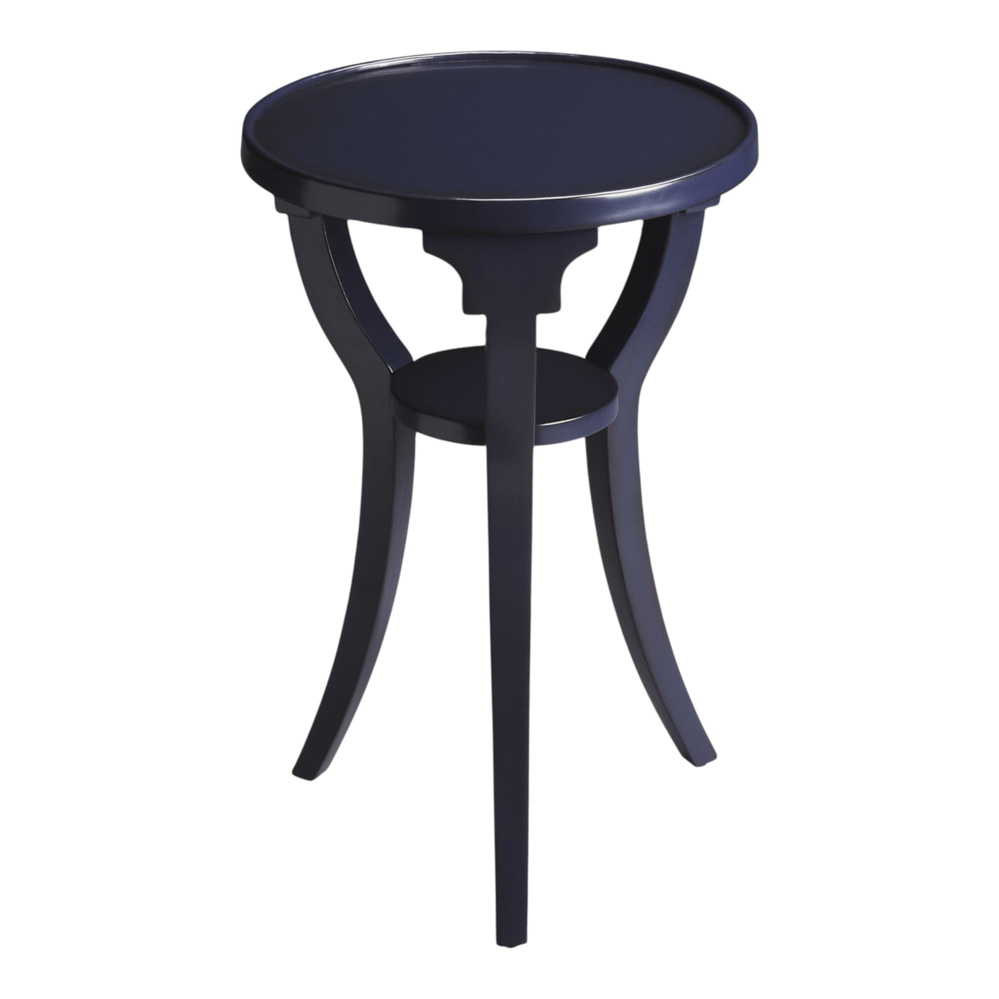 24" Blue Wood And Solid Wood Round End Table With Shelf-1