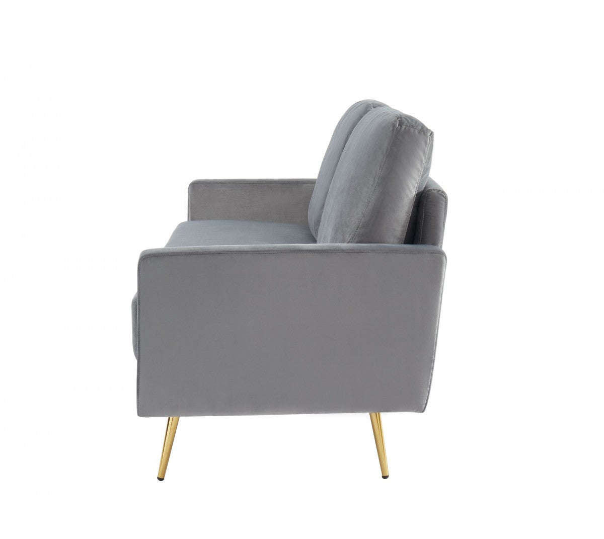 72" Gray Velvet Sofa With Brass Legs-3