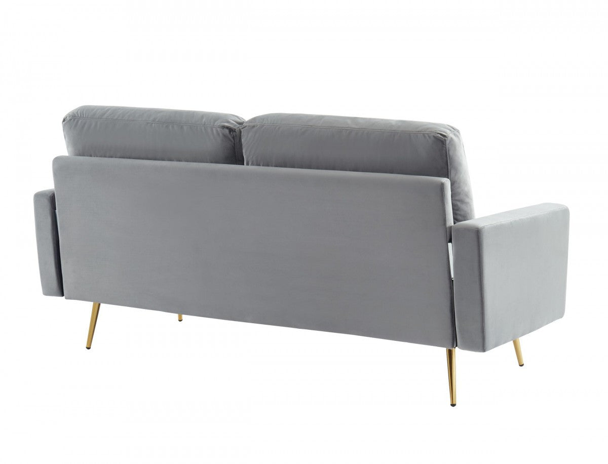 72" Gray Velvet Sofa With Brass Legs-4