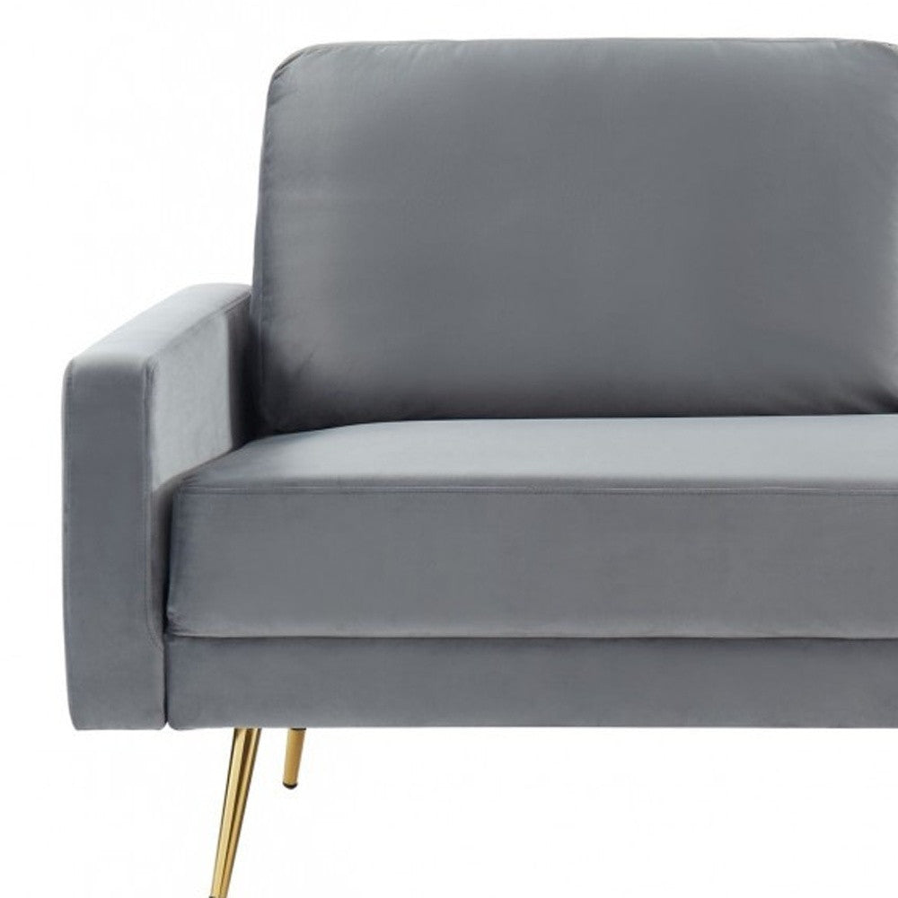 72" Gray Velvet Sofa With Brass Legs-8