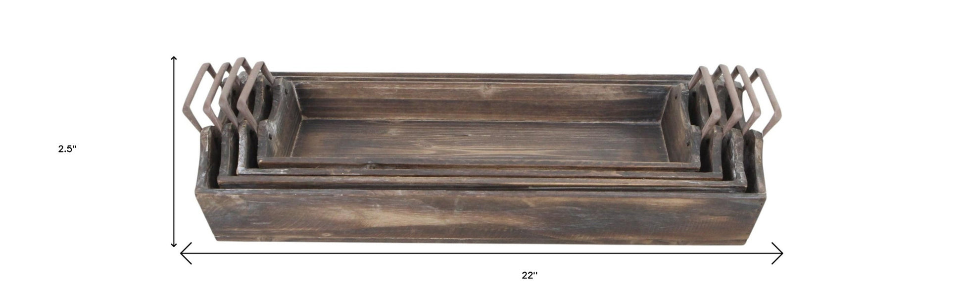 Set of Four Brown Wood Handmade Serving Tray With Handles-8