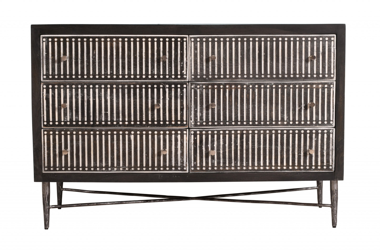 48" Antique Brown Solid Wood Six Drawer Double Dresser-0