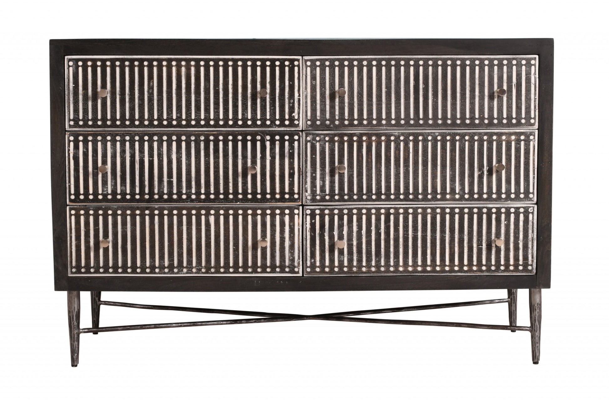 48" Antique Brown Solid Wood Six Drawer Double Dresser-0