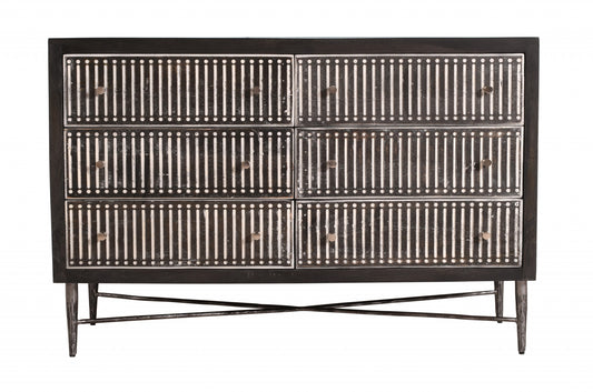 48" Antique Brown Solid Wood Six Drawer Double Dresser-0