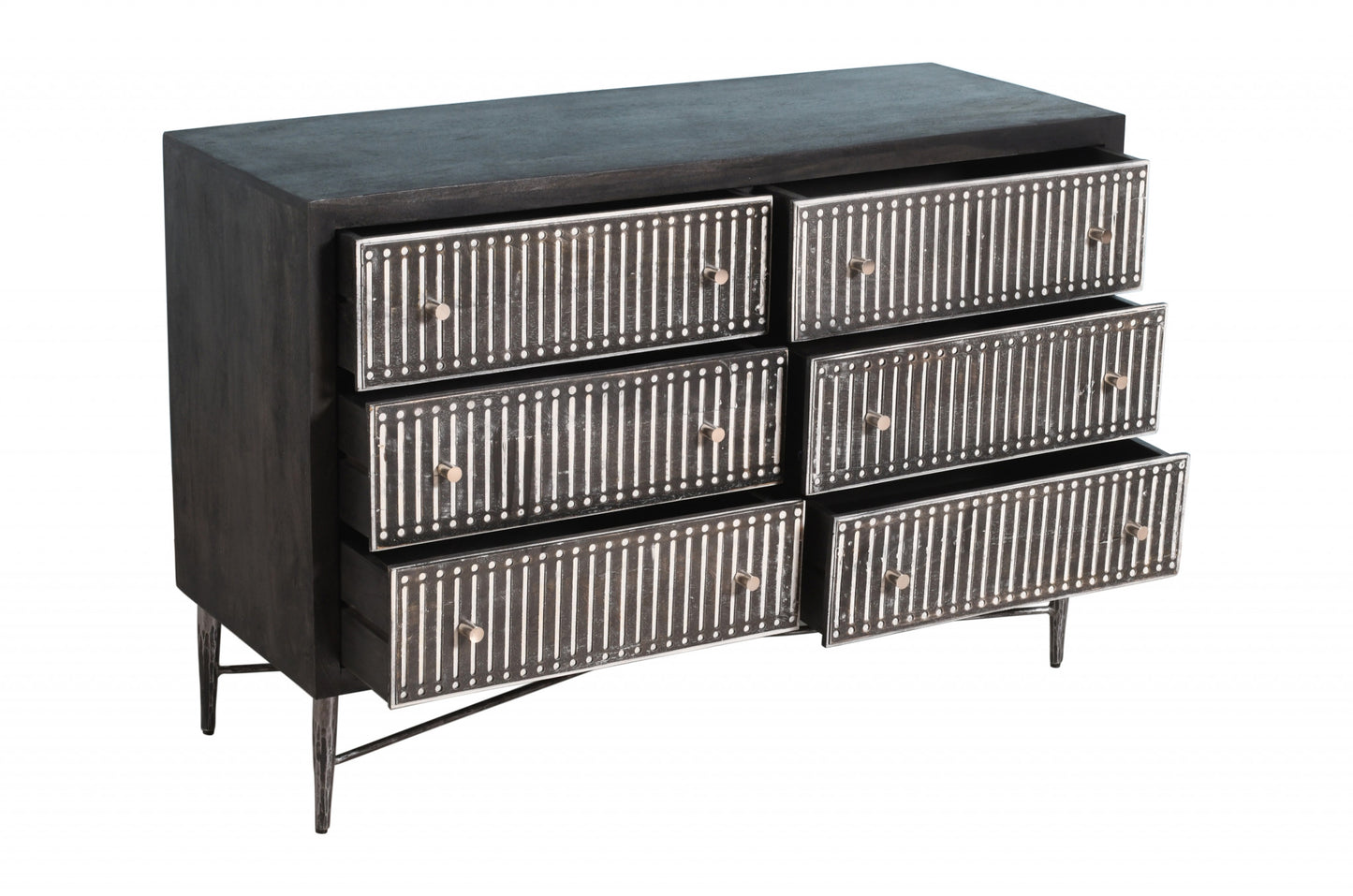 48" Antique Brown Solid Wood Six Drawer Double Dresser-2