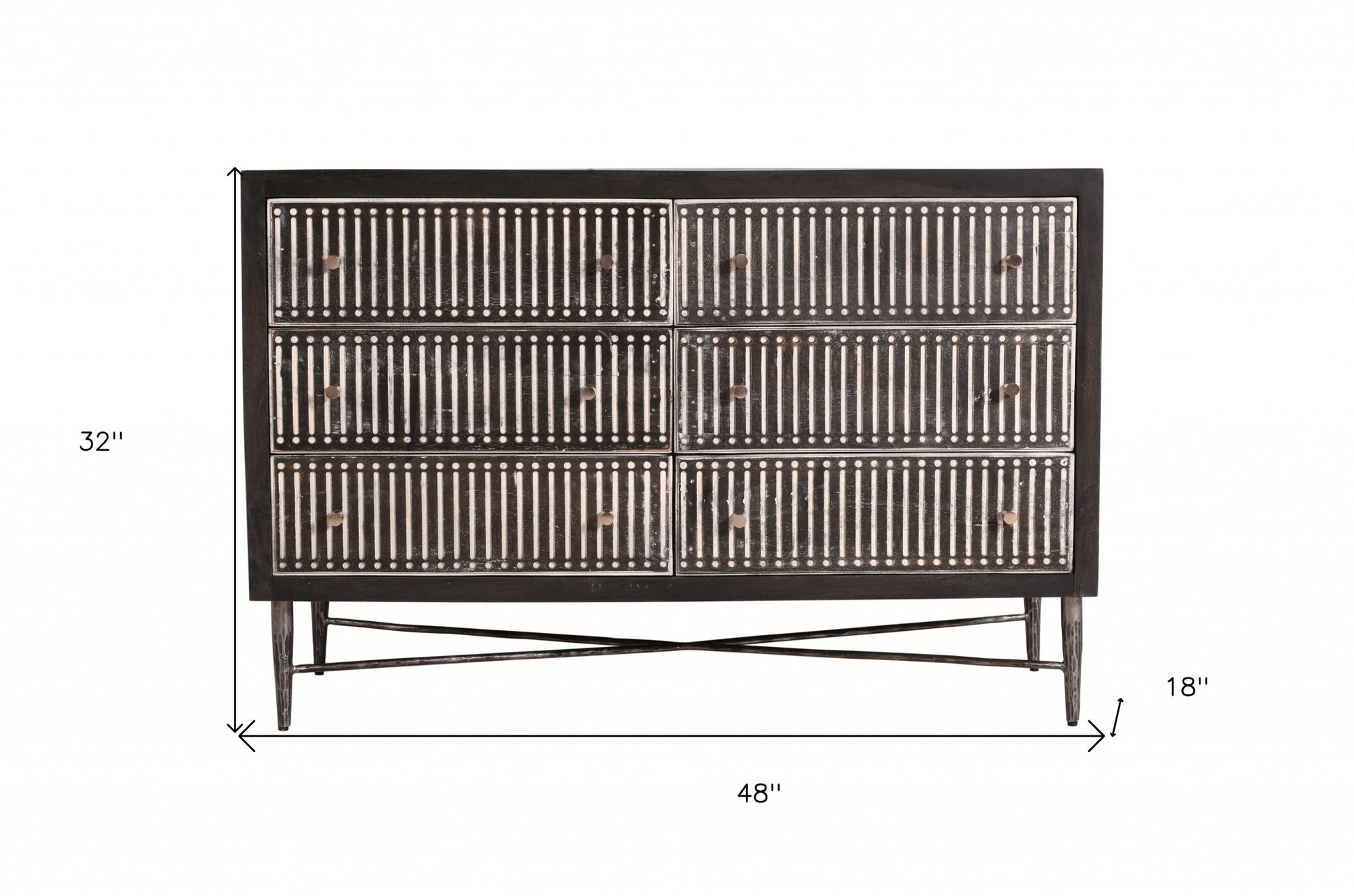 48" Antique Brown Solid Wood Six Drawer Double Dresser-7