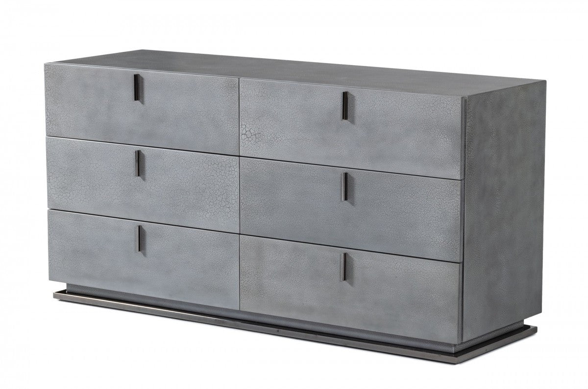 59" Gunmetal Grey Crackle Finish Six Drawer Double Dresser-0