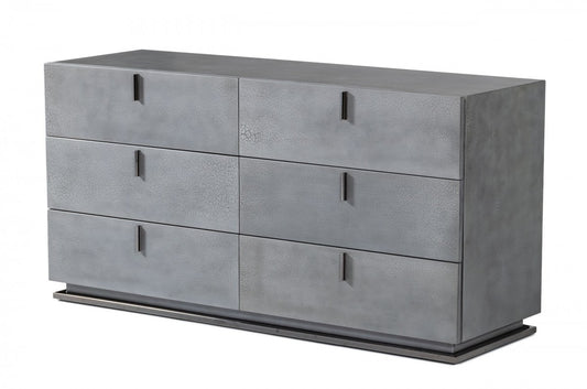 59" Gunmetal Grey Crackle Finish Six Drawer Double Dresser-0