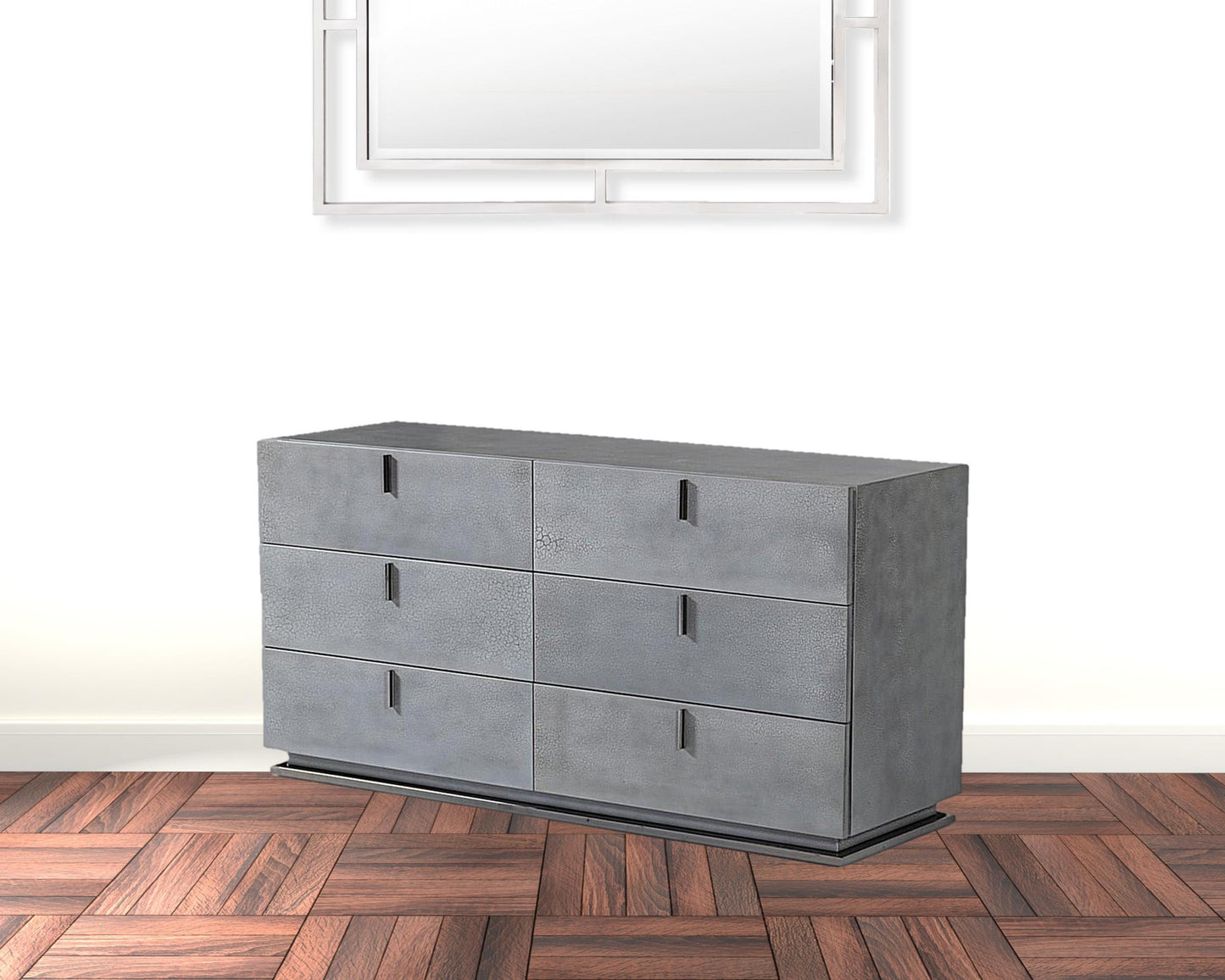 59" Gunmetal Grey Crackle Finish Six Drawer Double Dresser-1
