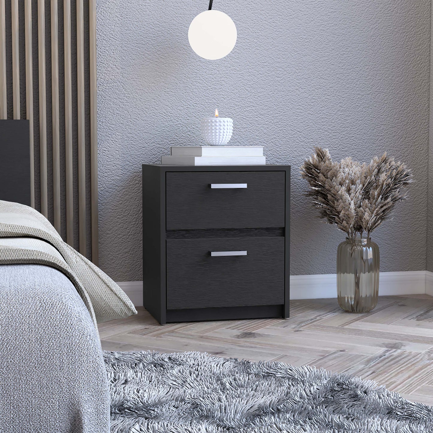 19" Black Wood Two Drawer Nightstand-5