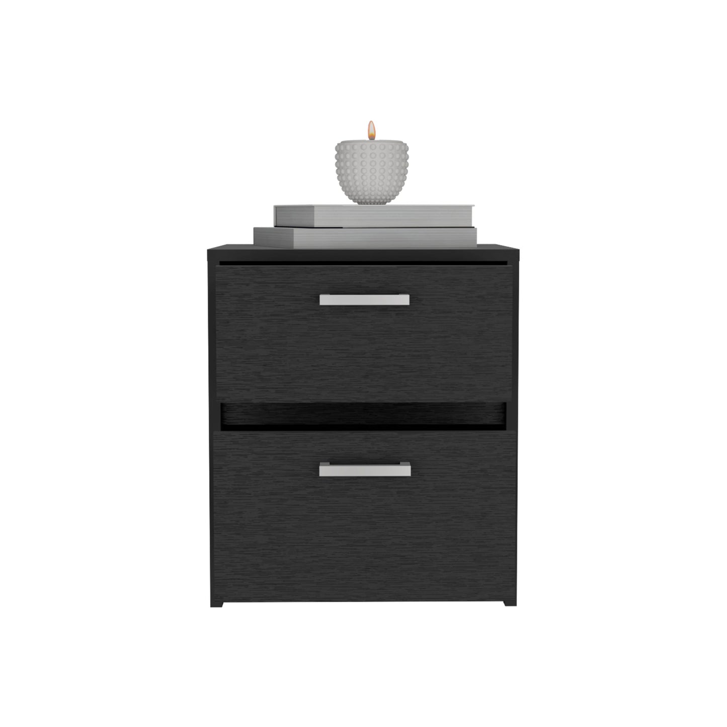 19" Black Wood Two Drawer Nightstand-2