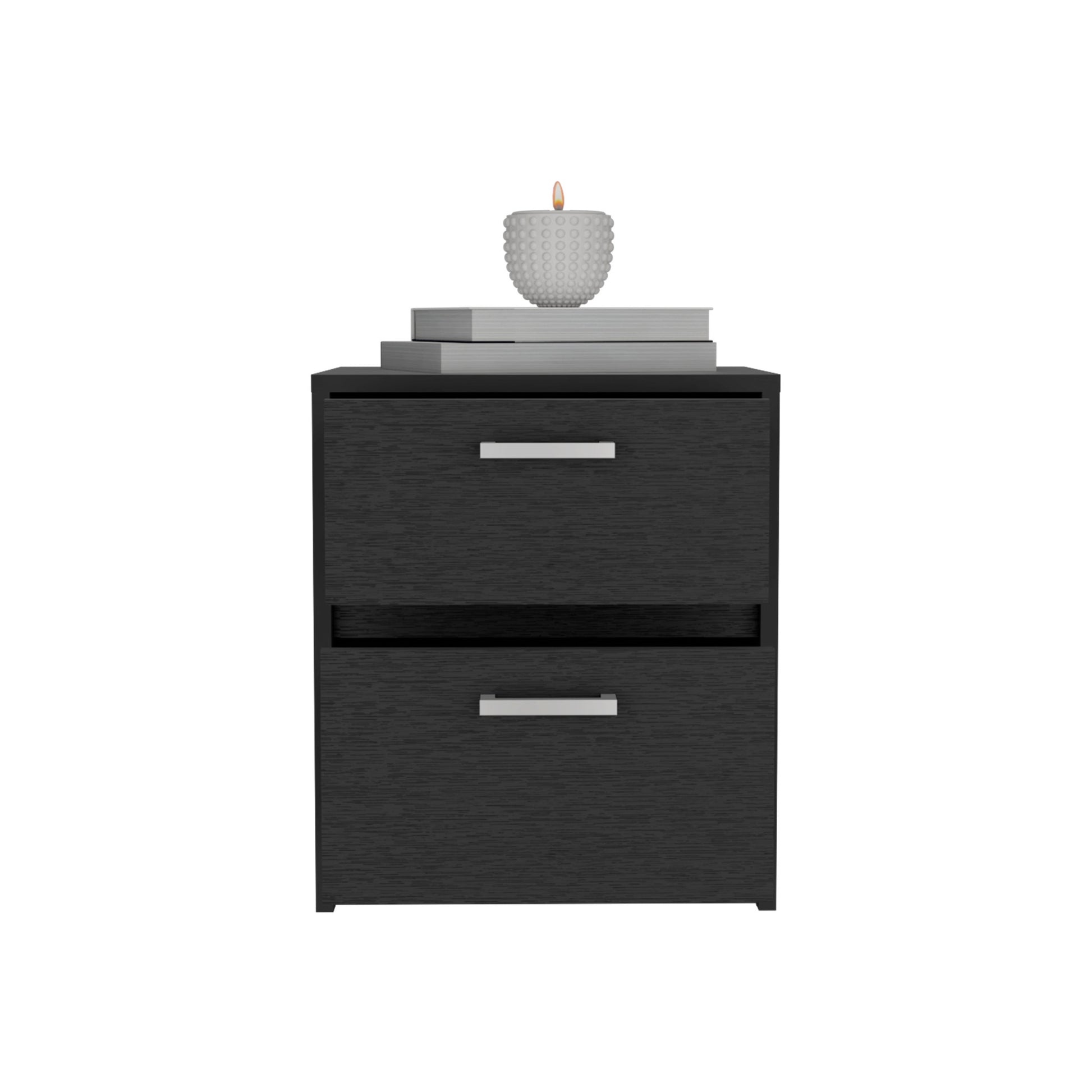 19" Black Wood Two Drawer Nightstand-2