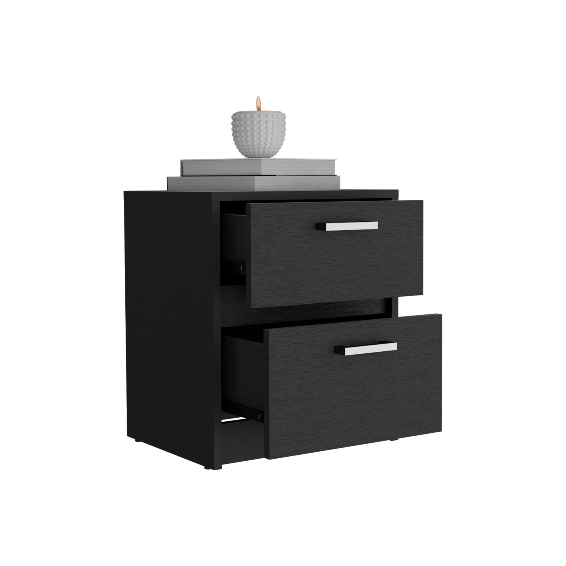 19" Black Wood Two Drawer Nightstand-4