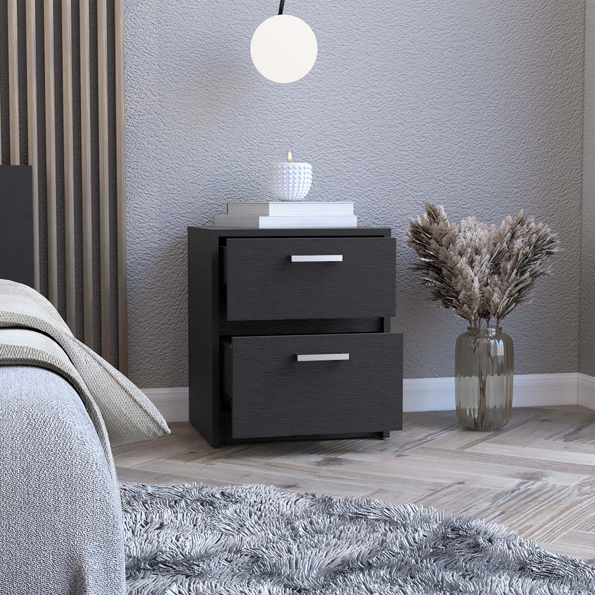 19" Black Wood Two Drawer Nightstand-6
