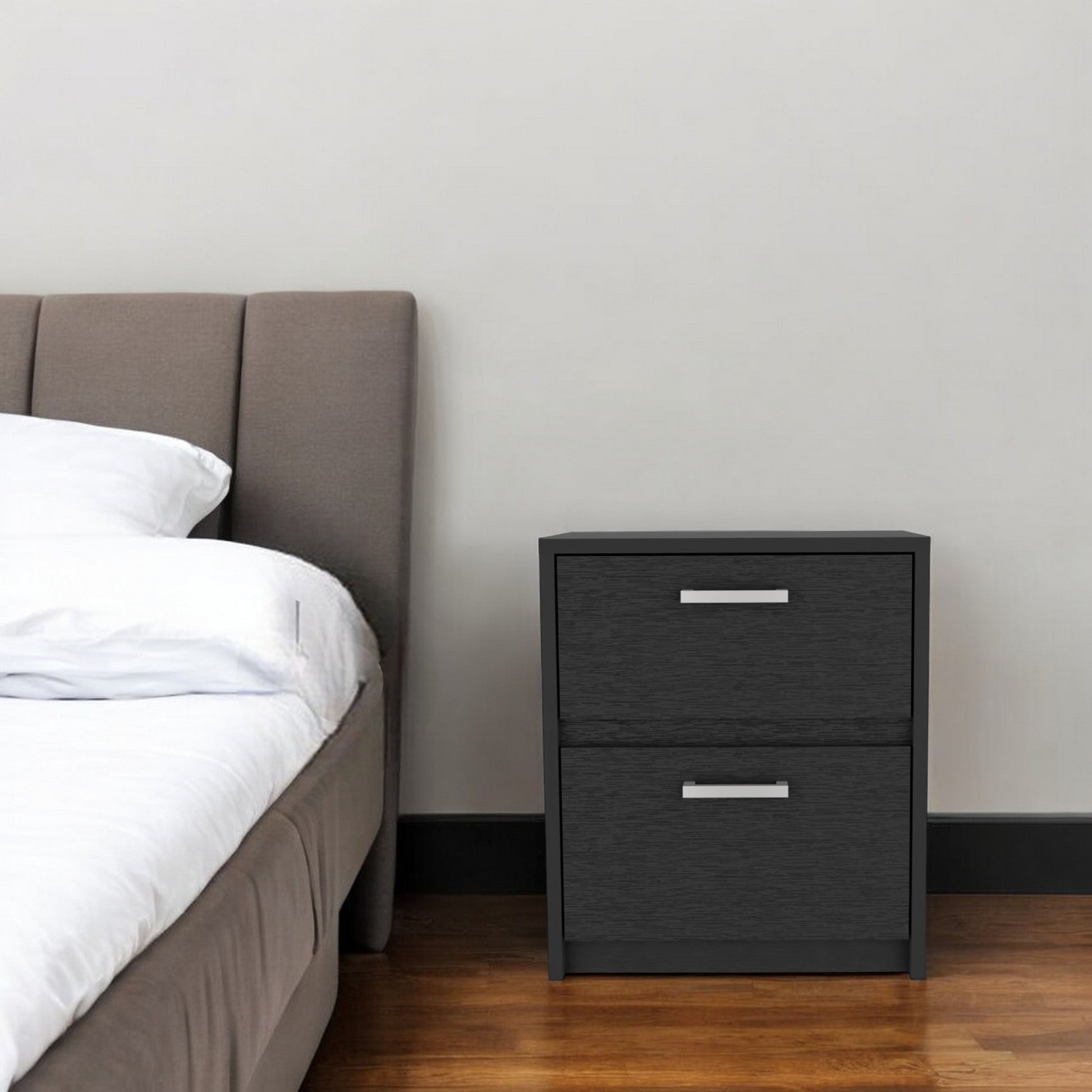19" Black Wood Two Drawer Nightstand-0