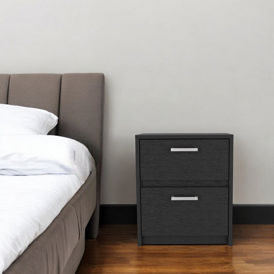 19" Black Wood Two Drawer Nightstand-0