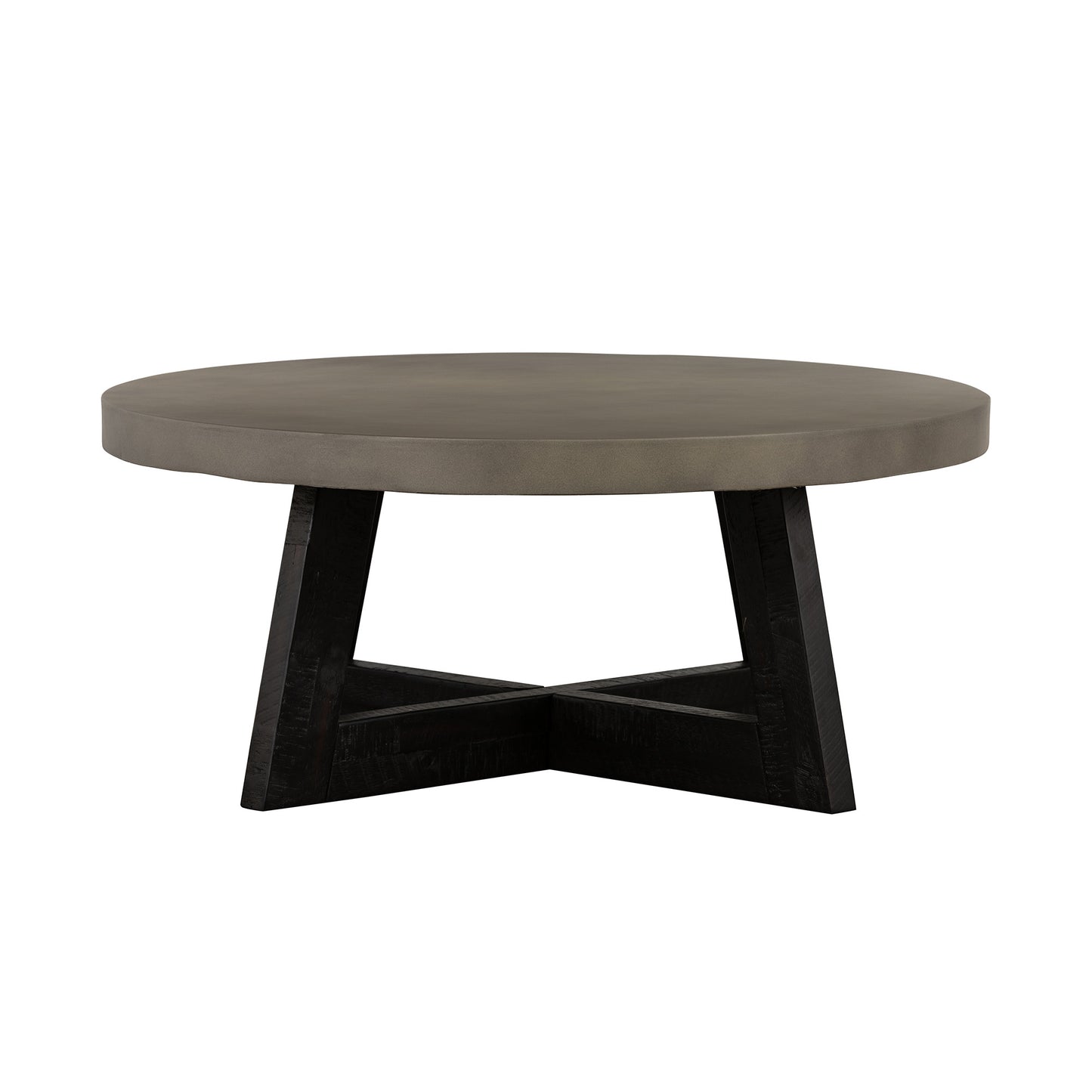 36" Gray And Black Concrete And Solid Wood Round Coffee Table-0