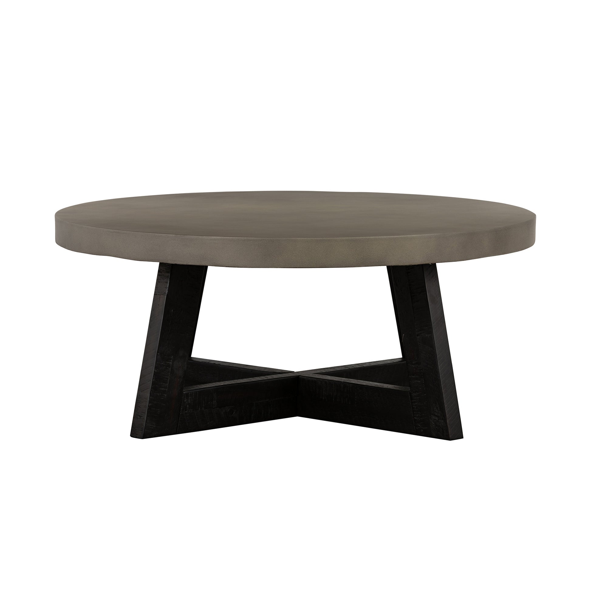 36" Gray And Black Concrete And Solid Wood Round Coffee Table-0