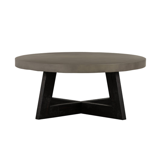 36" Gray And Black Concrete And Solid Wood Round Coffee Table-0