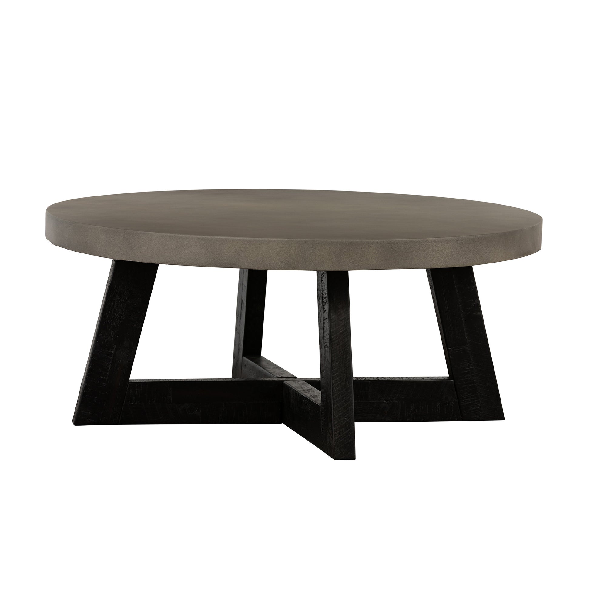 36" Gray And Black Concrete And Solid Wood Round Coffee Table-2