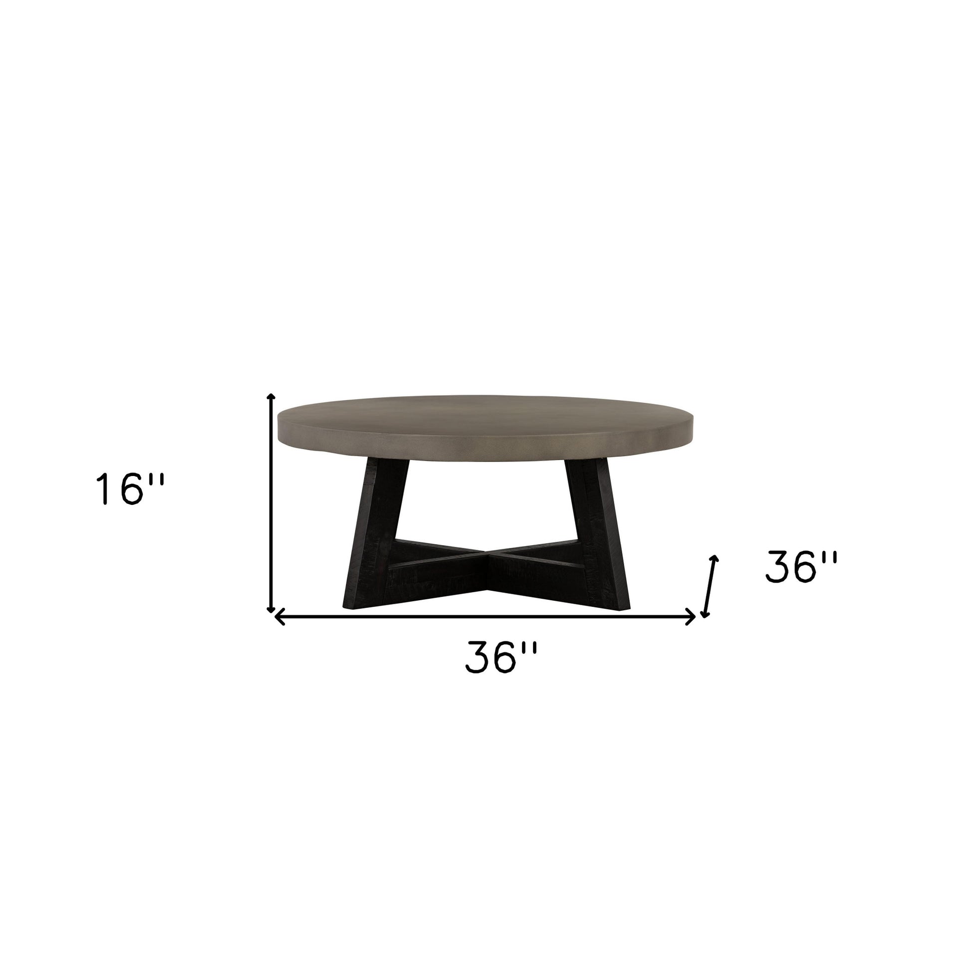 36" Gray And Black Concrete And Solid Wood Round Coffee Table-8