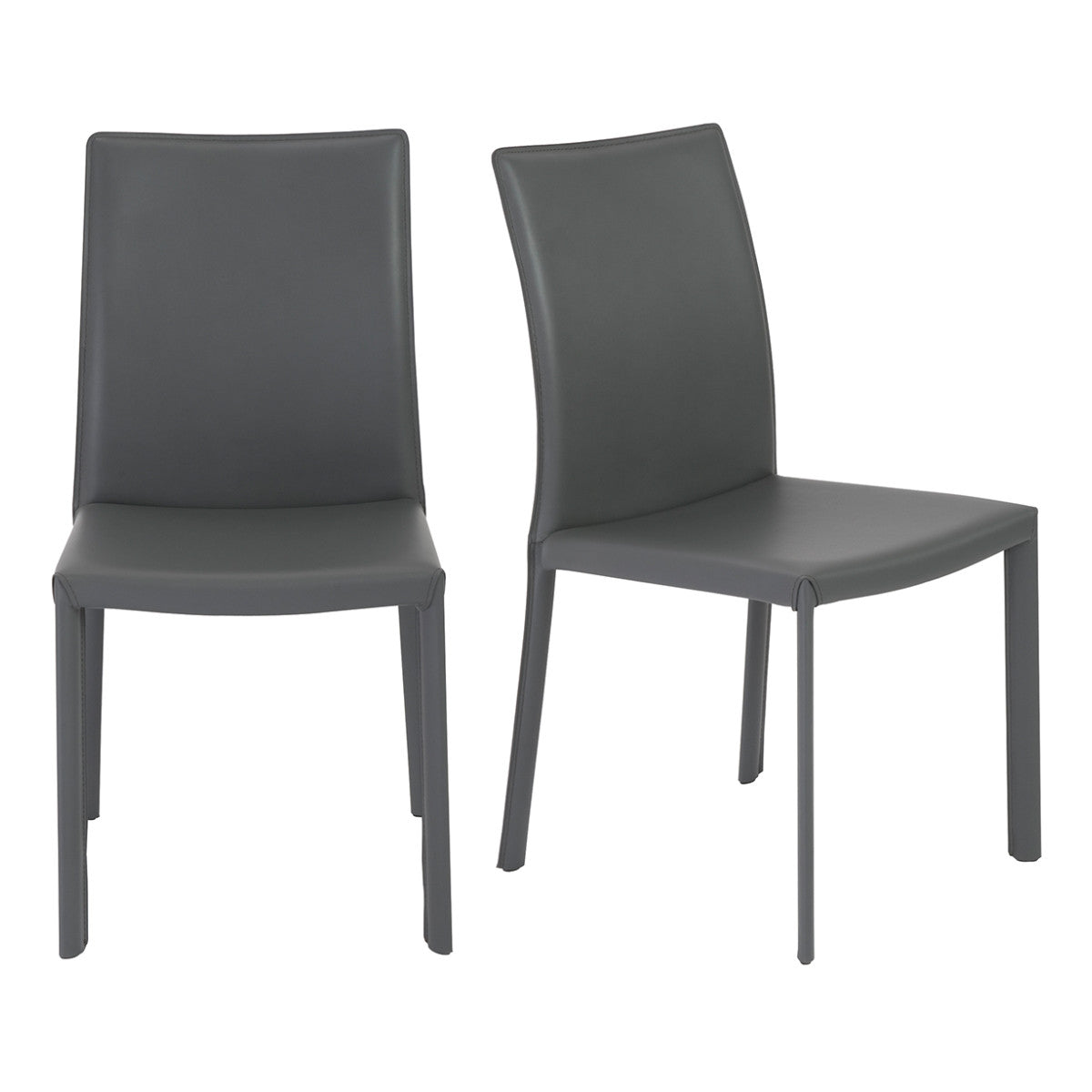 Set of Two Gray Upholstered Leather Dining Side Chairs-5