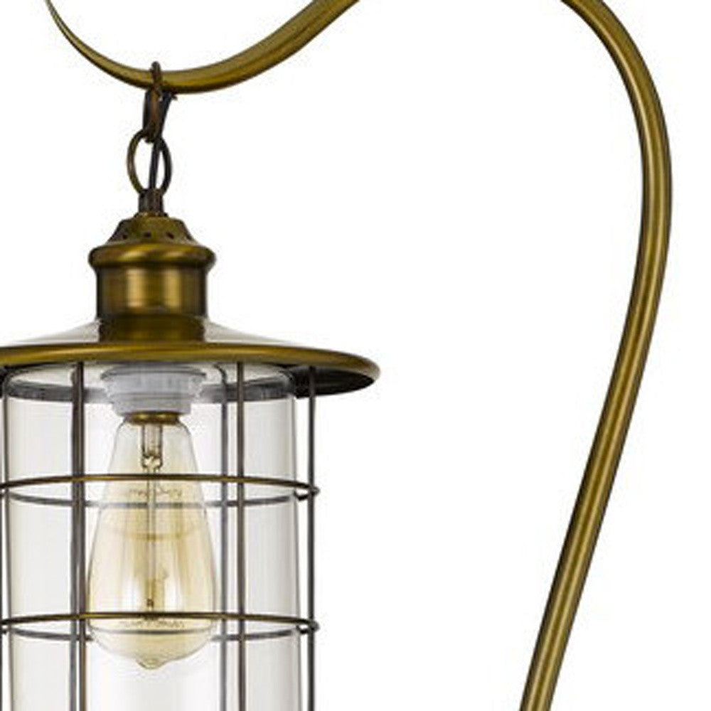 60" Brass Traditional Shaped Floor Lamp With Bronze Transparent Glass Drum Shade-3
