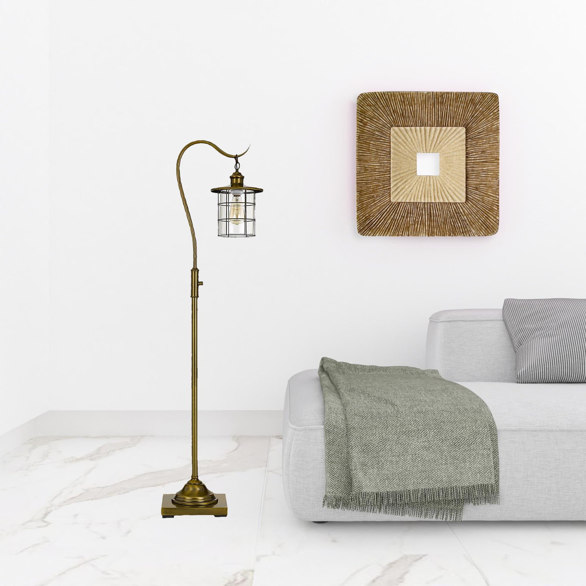 60" Brass Traditional Shaped Floor Lamp With Bronze Transparent Glass Drum Shade-2
