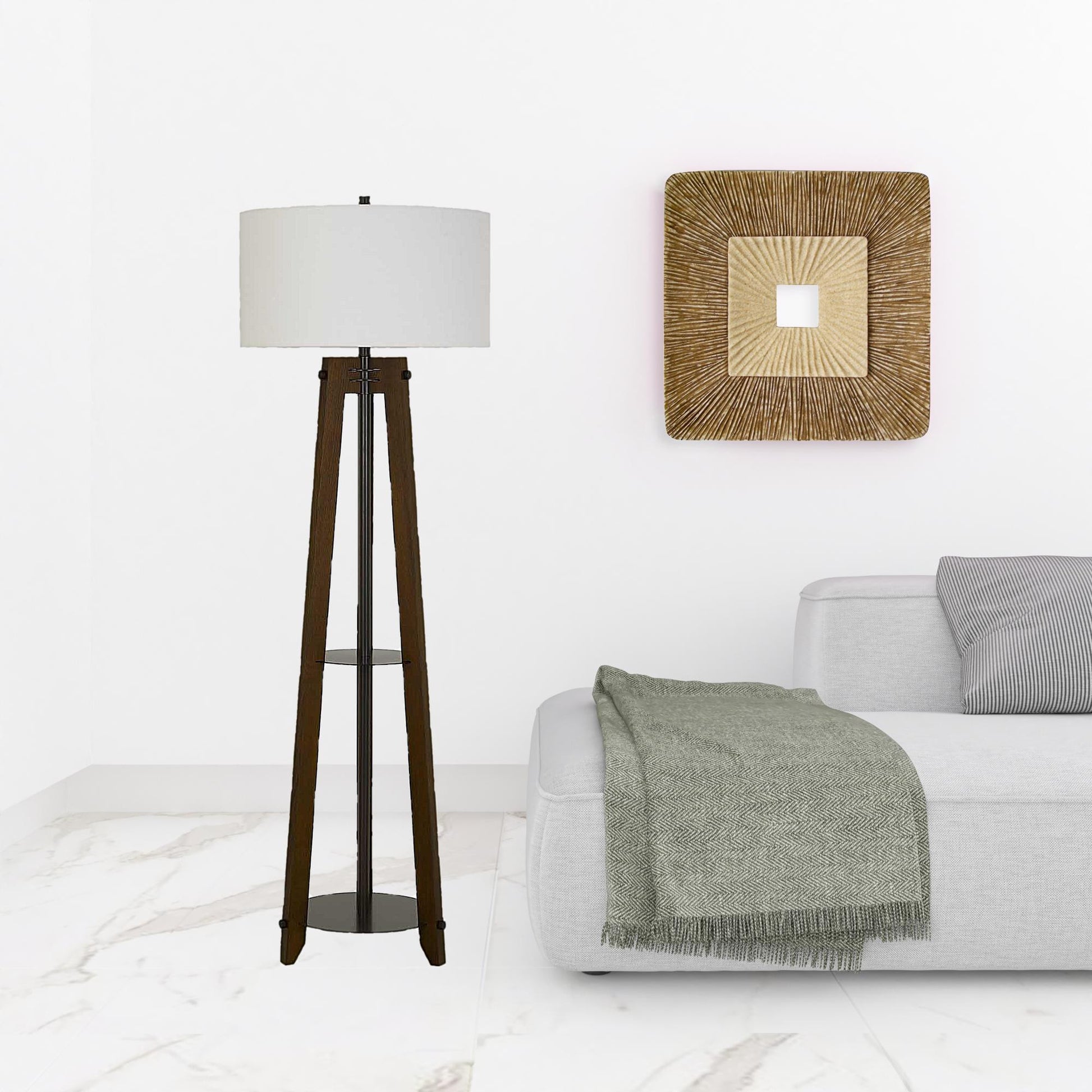 65" Brown Tripod Floor Lamp With White Rectangular Shade-2