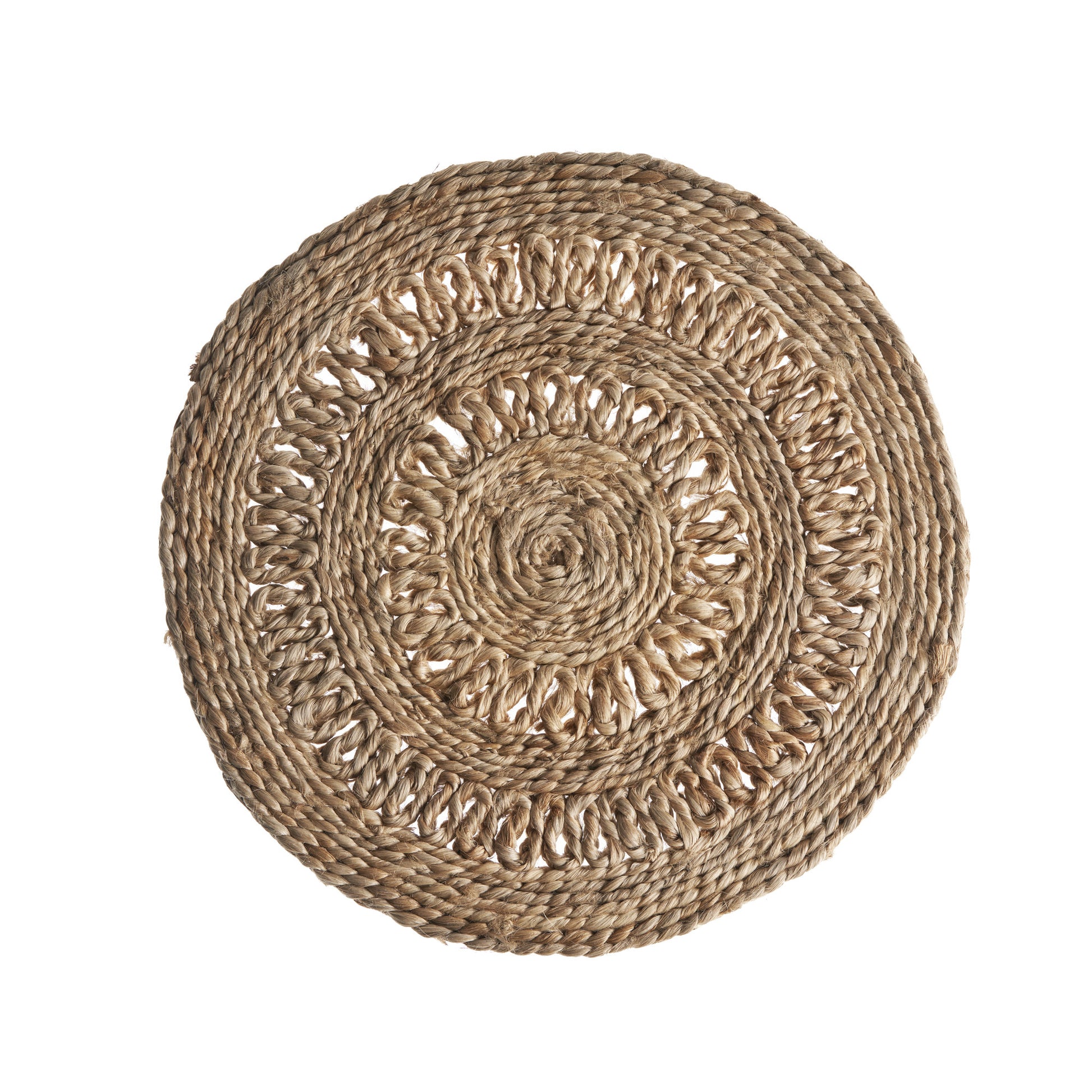 15" Set of Two Natural Braided Jute Round Placemats-3